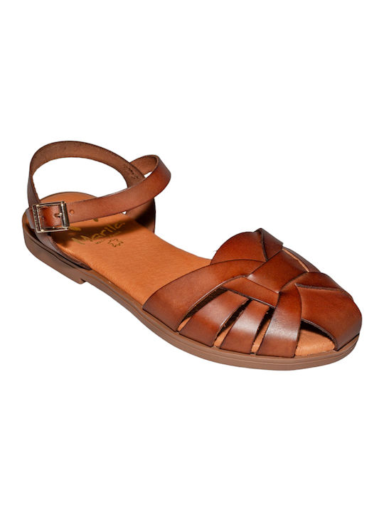 Marila Footwear Leather Women's Flat Sandals Anatomic in Tabac Brown Color