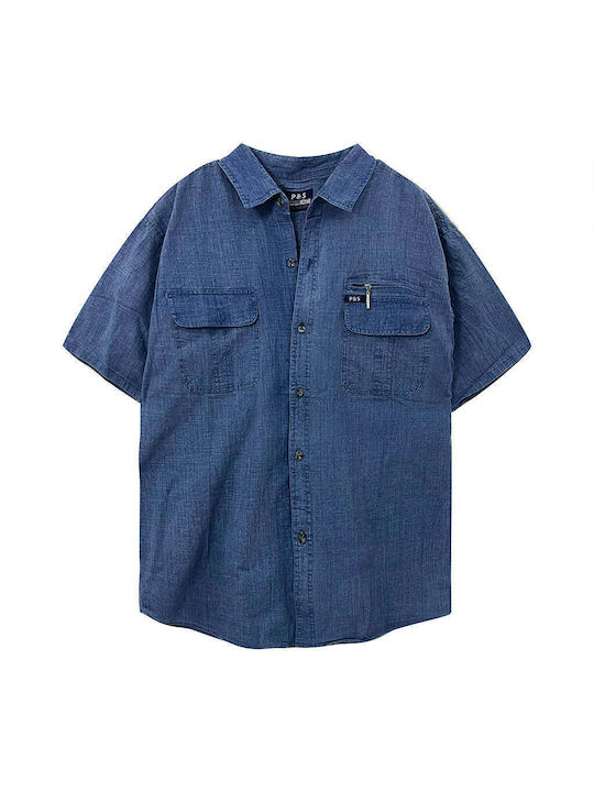 Ustyle Men's Shirt Short Sleeve Linen Blue