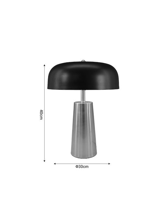 Inart Metal Lampă de masă pentru Soclu E27 cu Umbrelă Negru și Bază Argint