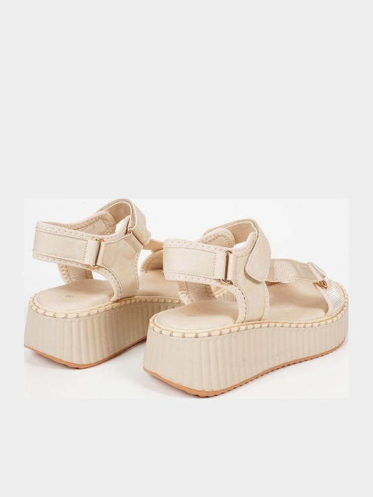 Women's Fabric Ankle Strap Platforms Beige