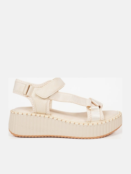 Women's Fabric Ankle Strap Platforms Beige