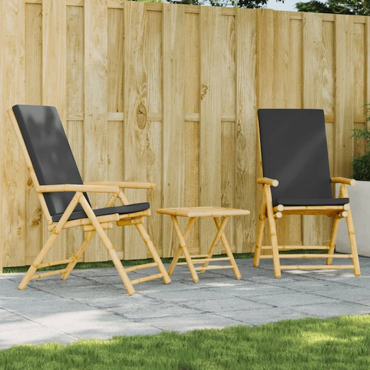 Outdoor Chair Bamboo Grey with Cushion 3pcs 45x45x45cm