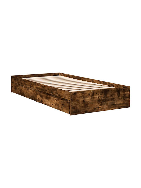 Single Wooden Brown Bed Base with Slats for Mattress 90x190cm