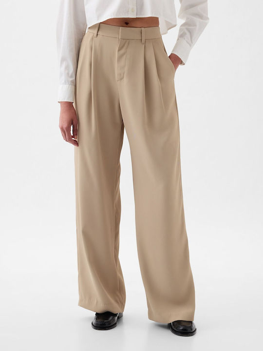 GAP Women's High-waisted Cotton Trousers Beige