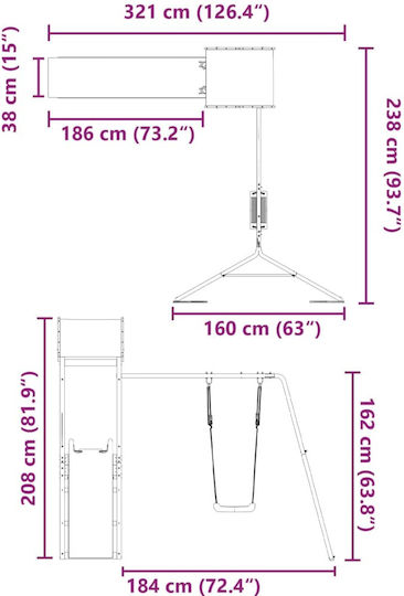 vidaXL Wooden Tower with Climbing Surface Brown
