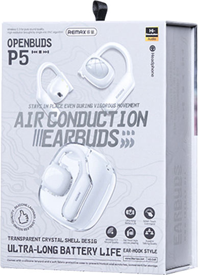 Remax OpenBuds P5 Air Conduction Bluetooth хендсфри Слушалки с Кутийка за Зареждане Бял