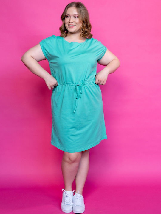 Short-sleeved Green Dress with Belt