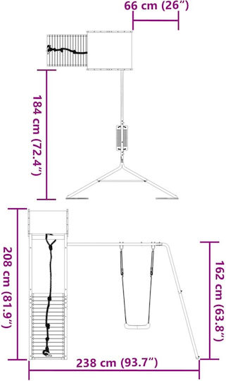 vidaXL Holzturm mit Kletterfläche Braun