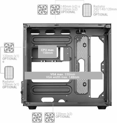 Mars Gaming MC-VIEW Gaming Mini-Turm Computergehäuse Schwarz