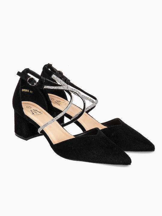 Cink-Me Suede Pantofi cu toc cu Curea Negre