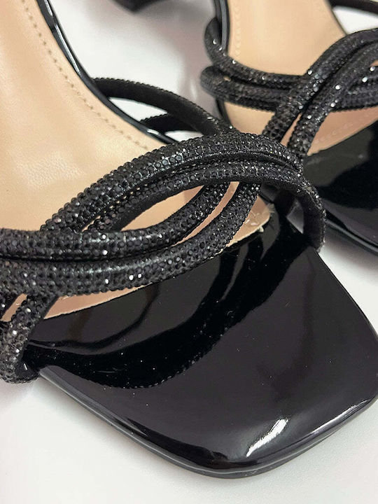 Sandalen aus Lackleder mit Strass Schwarz
