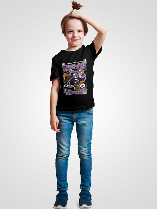 Pop Culture Kinder-T-Shirt Schwarz Waluigi Motocross