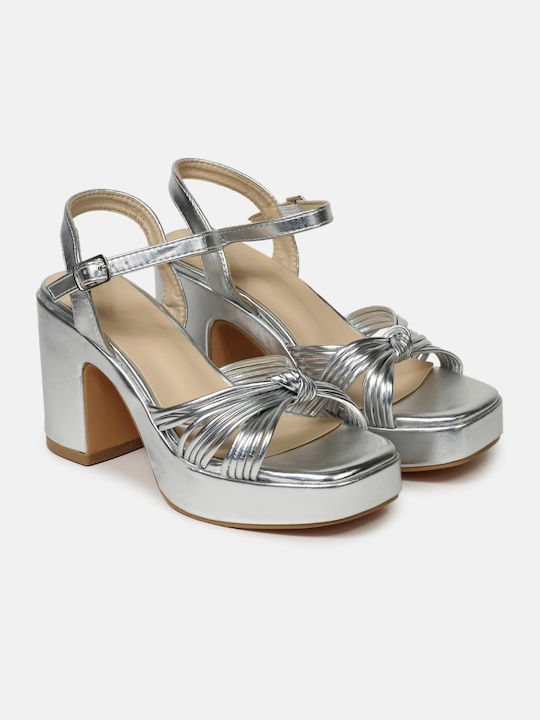 InShoes Platform Women's Sandals with Ankle Strap Silver