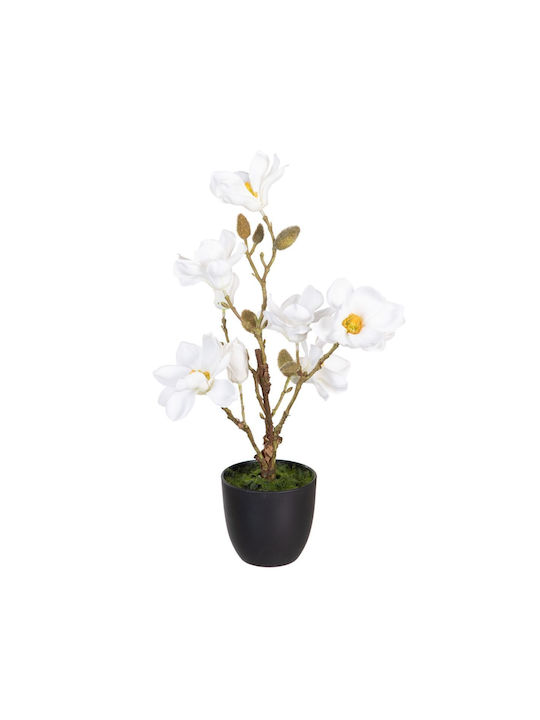 BigBuy Künstliche Pflanze in Blumentopf Magnolie Weiß 49cm 1Stück