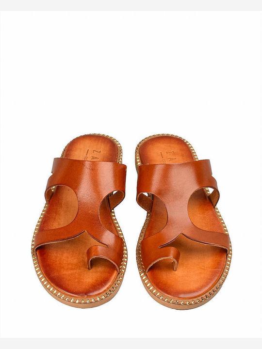 Leder Flache Sandalen für Damen in Tabac Braun Farbe