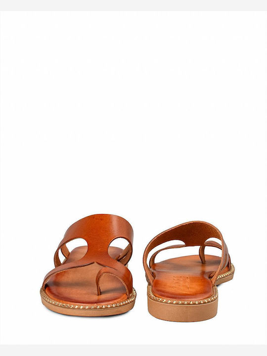 Leder Flache Sandalen für Damen in Tabac Braun Farbe