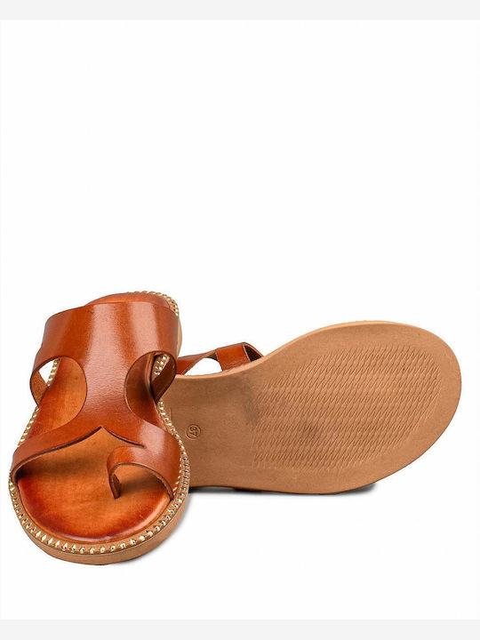 Leder Flache Sandalen für Damen in Tabac Braun Farbe