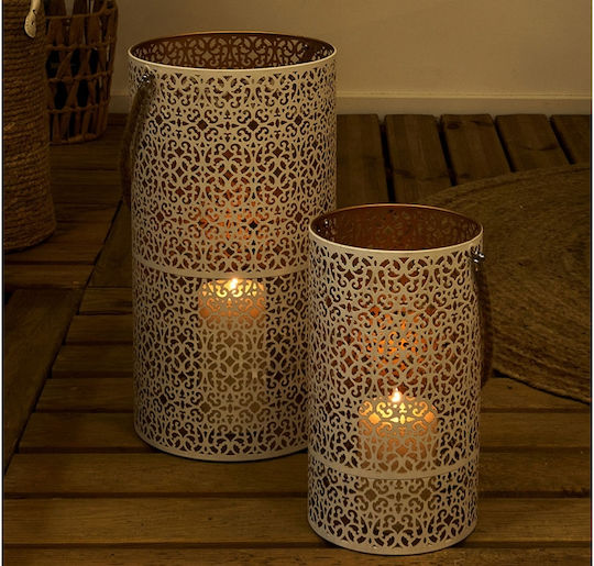The Home Deco Factory Σετ Φαναράκια Μεταλλικά Επιτραπέζια Λευκά 2τμχ