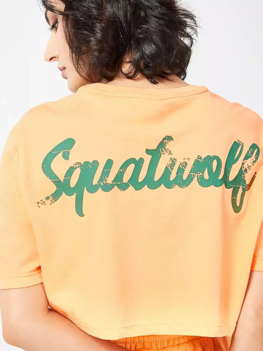 Squatwolf Damen Sportlich Crop T-shirt Surf Spray Marl & Orange Chiffon Marl