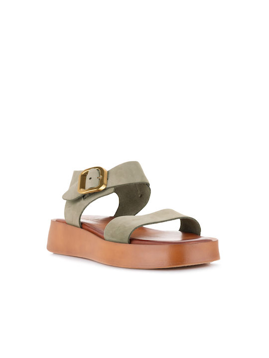 Lady Leather Women's Flat Sandals in Khaki Color