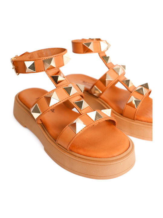 Δερμάτινα Γυναικεία Σανδάλια Flatforms Ταμπά