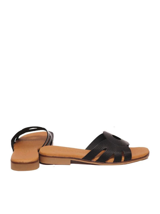 Δερμάτινα Γυναικεία Ανατομικά Σανδάλια Flatforms Μαύρα