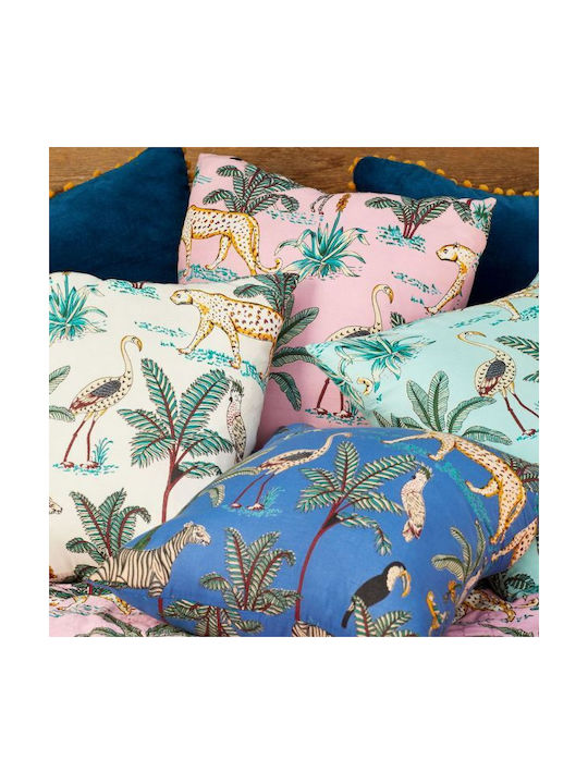 Synchronia Sofa Cushion Jungle from 100% Cotton Turquoise Blue 45x45cm