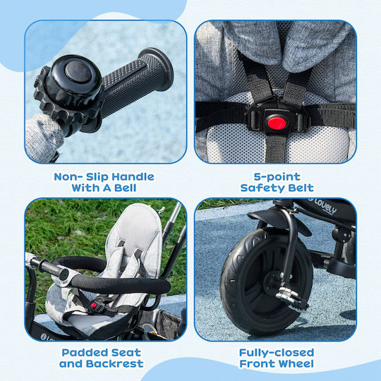 HomCom HomCom Kinderdreirad Wandelbar mit Elterngriff 6 in 1 für 1-5 Jahre Grau