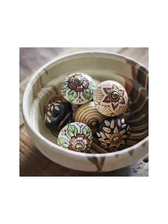 Madam Stoltz Antique Knob Furniture made of Ceramic & Metallic Off White D40mm TI06 1pcs