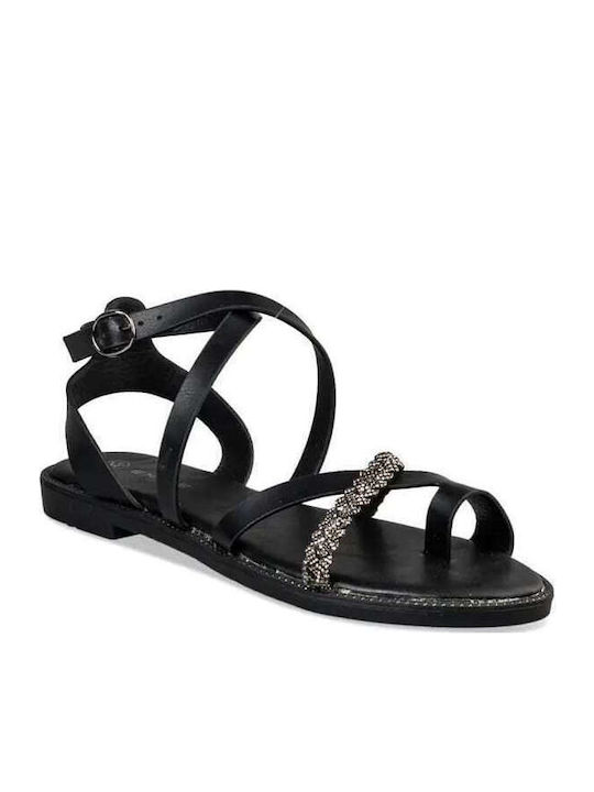 Women's Flat Sandals with Strap in Black Color
