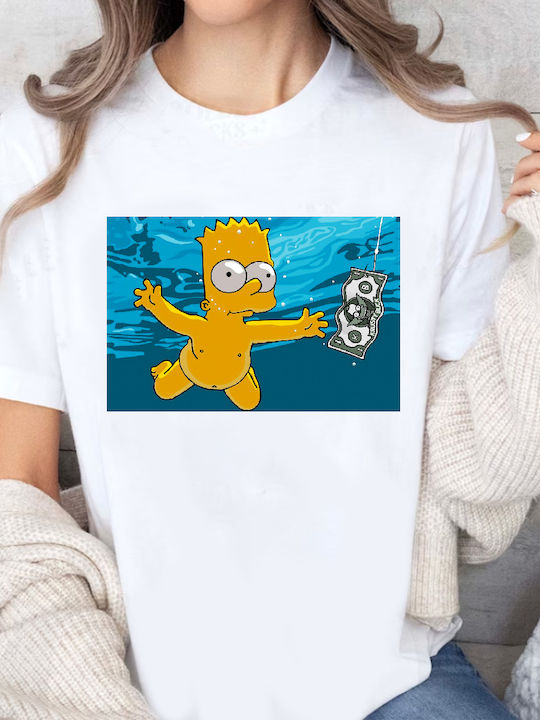 Fruit of the Loom The Simpsons Family The Nirvana Baby Bart Μπλούζα Nirvana Λευκή Βαμβακερή