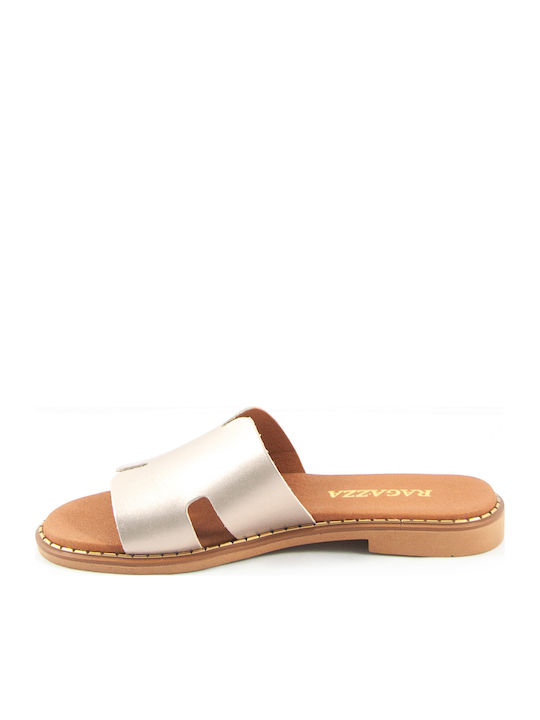 Leather Women's Flat Sandals in Beige Color