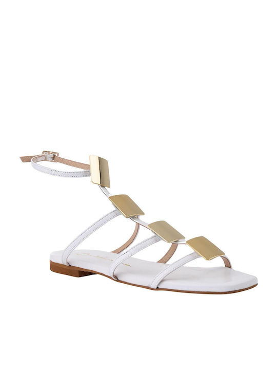 Mourtzi Leather Women's Flat Sandals in White Color