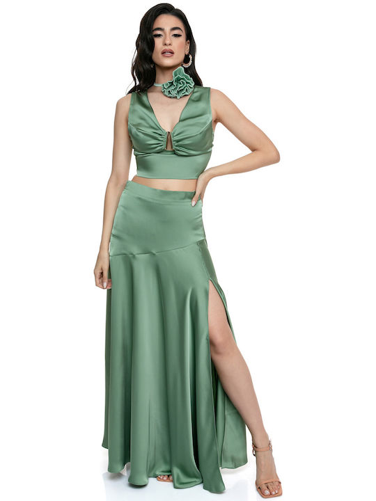 RichgirlBoudoir Set with Satin Skirt in Green color