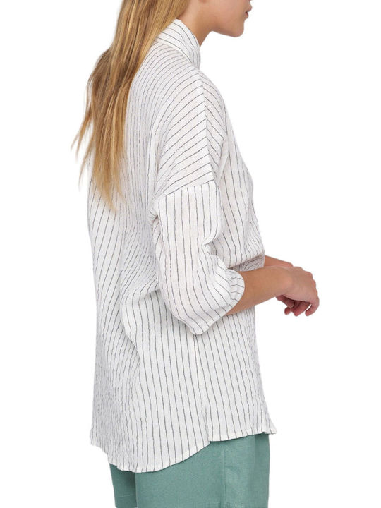 Ale - The Non Usual Casual Women's Striped Short Sleeve Shirt White