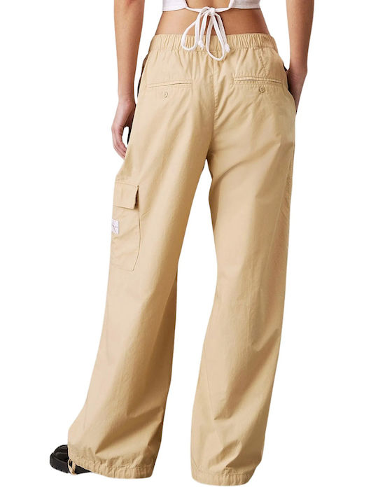 Calvin Klein Women's Cotton Cargo Trousers Beige