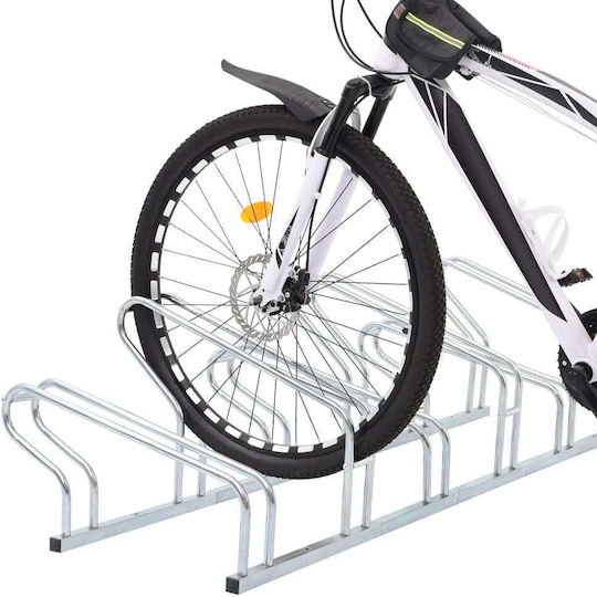 Bicycle Stand for 6 Bicycles Floor-Mounted Galvanized Steel Silver 4005577