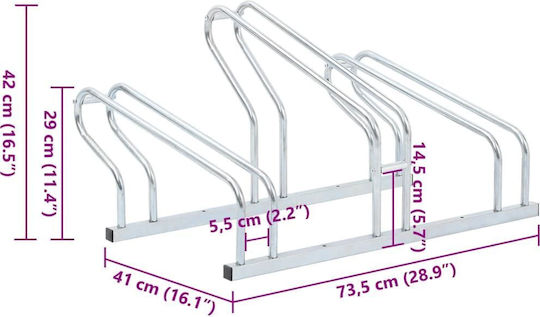 vidaXL 3-Bike Floor Stand Galvanized Steel Silver