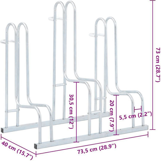 Bicycle Stand for 3 Bikes Floor-Mounted Galvanized Steel 4005569 Silver