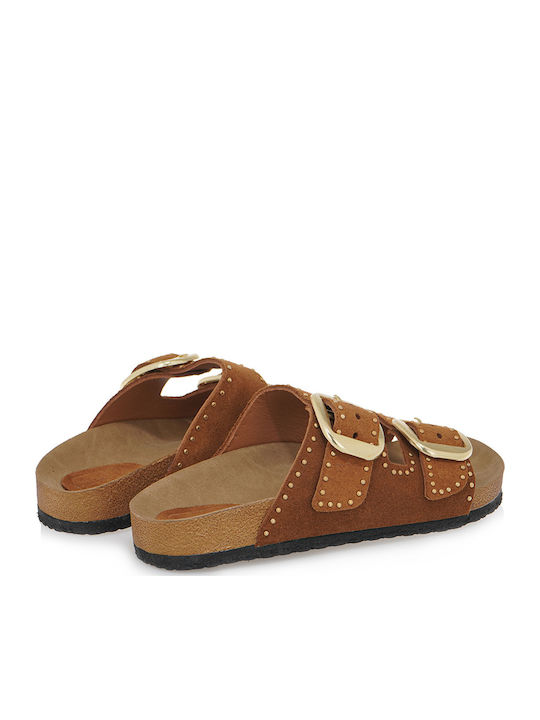 Women's Flat Sandals in Tabac Brown Color