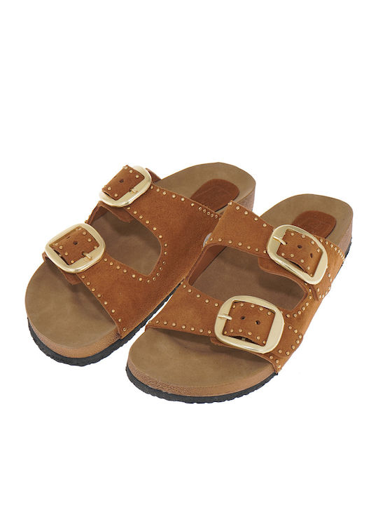 Women's Flat Sandals in Tabac Brown Color