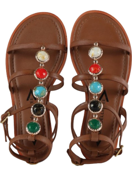 Leather Women's Flat Sandals in Brown Color