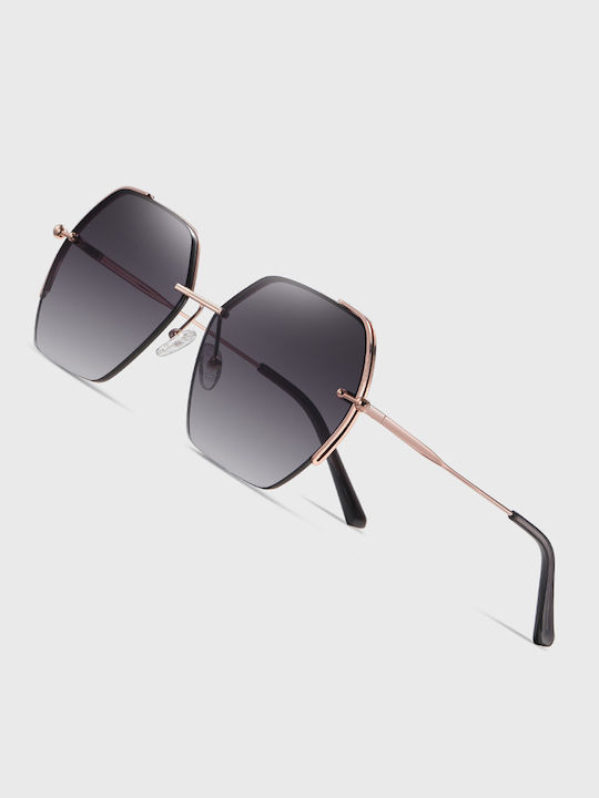 Techsuit Sunglasses 8561 Women Metal Frame Nylon Lens Hexagonal Rose Gold Gradient Gray Techsuit Sunglasses 8561 Women Metal Frame Nylon Lens Hexagonal Rose Gold Gradient Gray