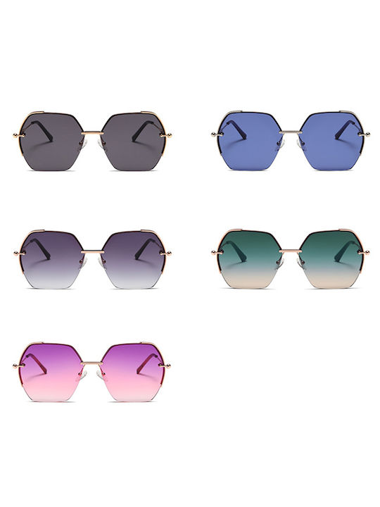 Techsuit Sonnenbrille 8561 Damen Metallrahmen Nylonlinse hexagonal Roségold Verlauf Grau