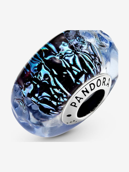 Pandora Wavy Murano Glass Ocean Charm In Silver Navy Blue