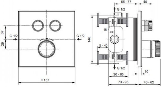 Ideal Standard Ceratherm Navigo Μίκτης Μπαταρίας Εντοιχισμού για Ντουζιέρα 2 Εξόδων