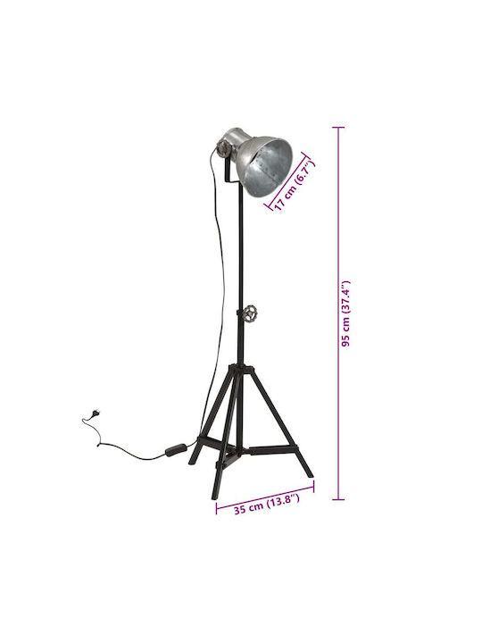 vidaXL Vintage Floor Lamp H55xW15cm. with Socket for Bulb E27 Silver