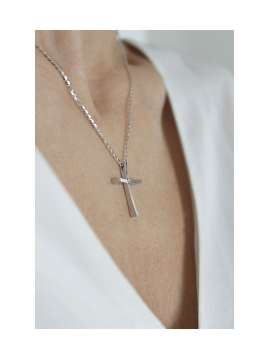 Necklace in white gold 18K Cross with Brilliant Diamonds 0.02Ct