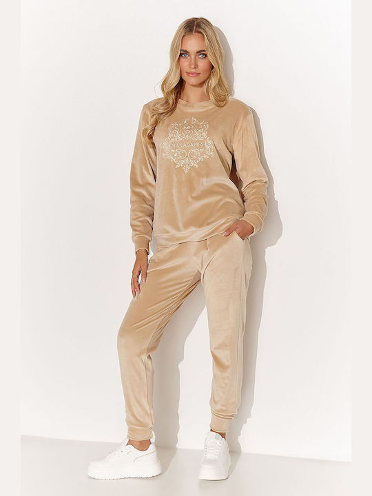 Makadamia Damen-Sweatpants-Set Schwarz Samt