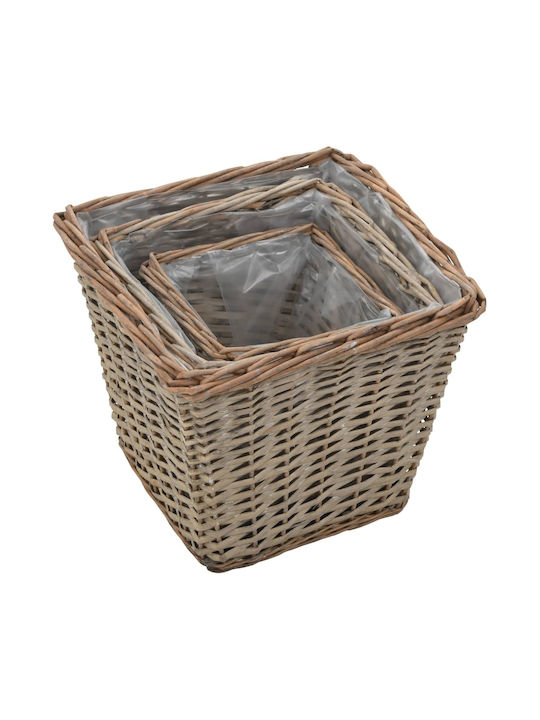 Vidaxl Raised Planters 3 Pieces with Wicker Polyethylene Coating Brown